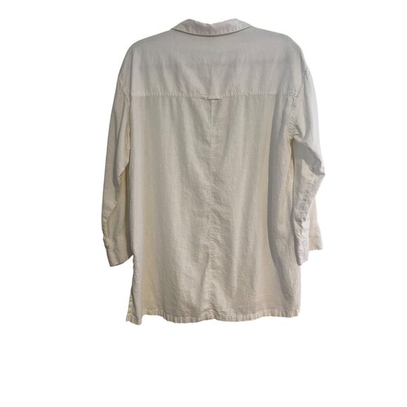 Old Navy Women’s Popover Shirt L White Preppy Casual Linen Blend Top Hi Low Hem - Picture 2 of 16